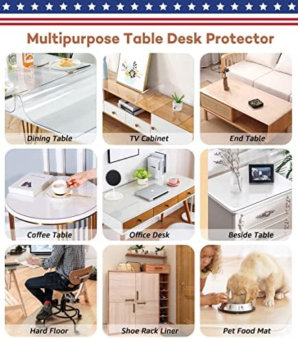 RostiKong Round Clear PVC Table Cloth Protector Waterproof Transparent Tablecloth Vinyl Circle Table Cover for Dining Living Room Bistro Bar Glass Coffee Beside Dressing Table Mat Pad Non-Slip 58 Inch