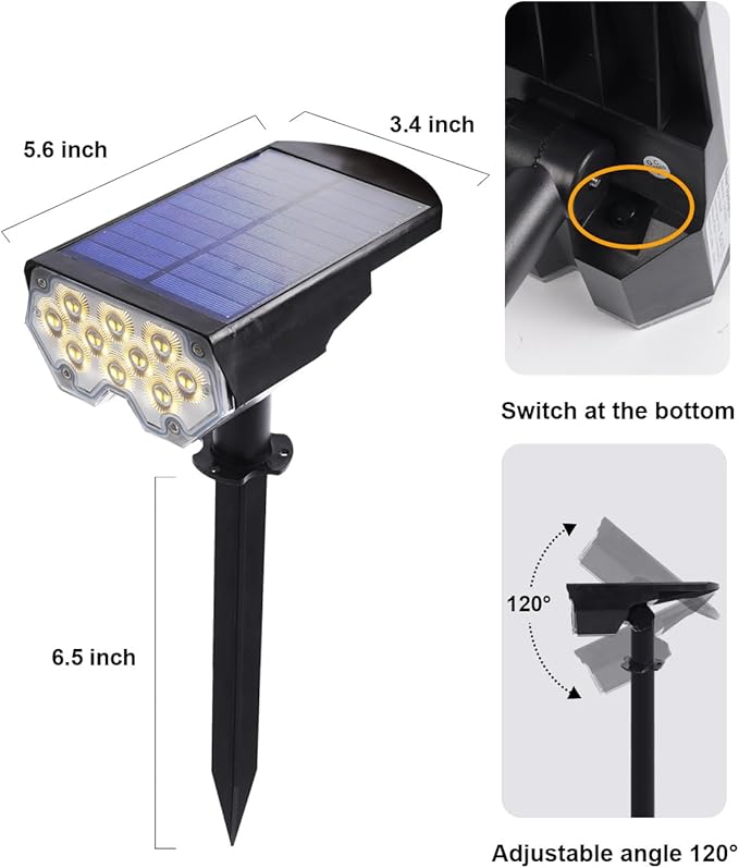 6 Pack Solar Powered Outdoor Spot Lights Outside Waterproof 20 LEDs Landscape Spotlights Dusk to Dawn for House Yard Tree, Plants, Walls, Path, Garden, Statues, Superior Accent Lamp Warm White