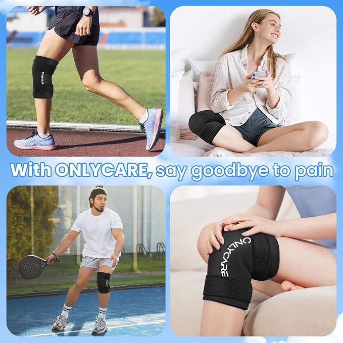 Knee Ice Pack, ONLYCARE Soothing Knee Compression Sleeve for Injuries, Upgraded Gel Cold Wrap, Hot & Cold Therapy, Reusable for Meniscus, Arthritis, ACL, MCL Pain Relief, Injury Recovery (S)
