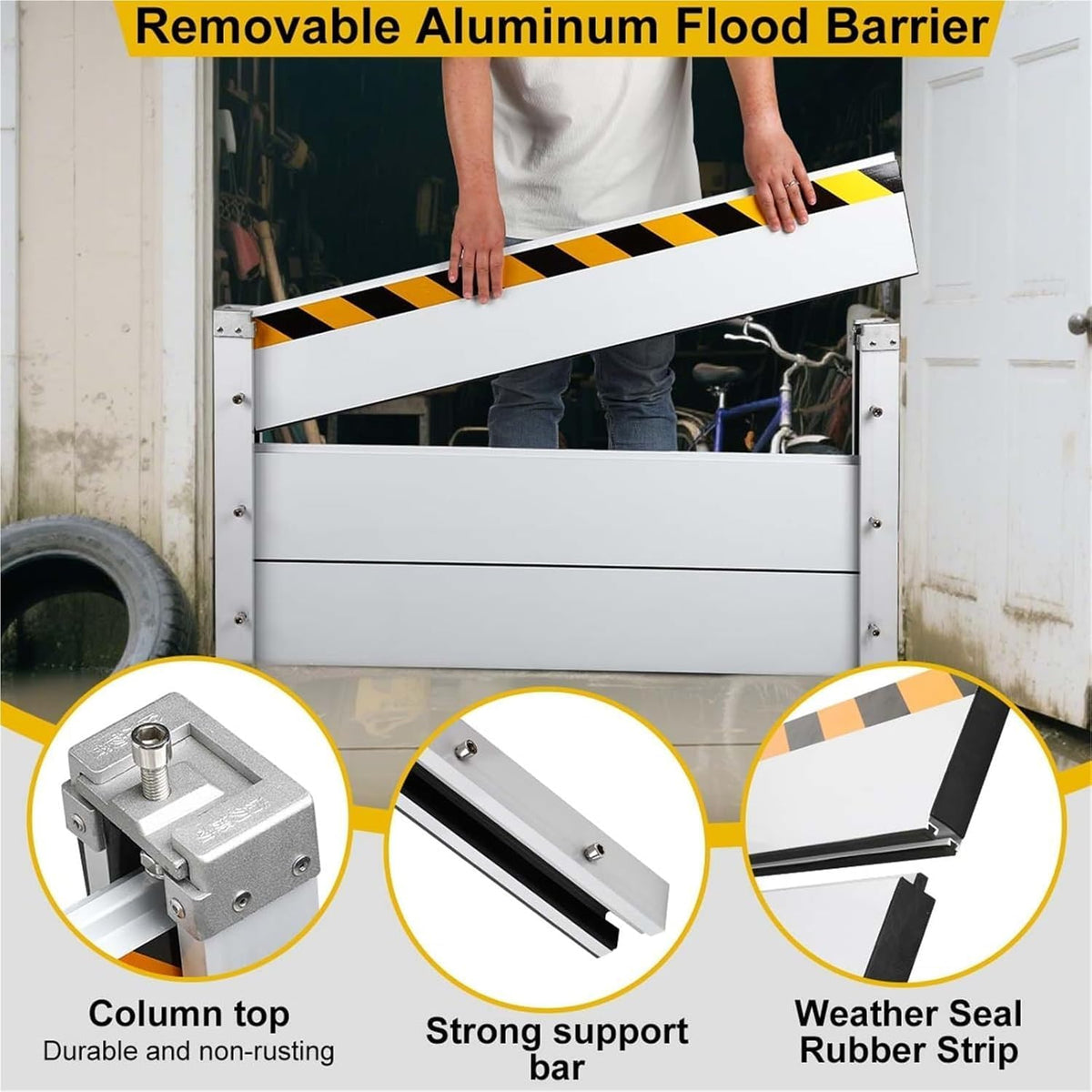 Reusable Heavy Duty Aluminum Flood Barriers for Home Exterior, Flood Protection Barriers Water Barrier Door Quick Detachable Garage Doors Detachable Mobile Rain Water Baffle ( H 39.4 inch L 21FT)