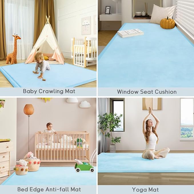 Baby Play Mat for Floor Nursery Muscle Mat Area Rug Playroom Rug 50"x50" Elastic Foam 1.3" Thick Crawling Mat for Babies,Toddlers, Infants,Kids (Ice Blue)