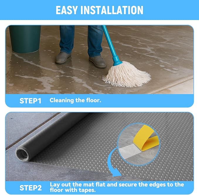 4x20 FT Garage Floor Mat, 2.8mm Thickened Diamond Plate | PVC Flooring Roll for Under Car/Golf Cart/Motorcycle, Garage Mat for Warehouse/Basement/Gyms/Trailer, Tapes Included, Gray