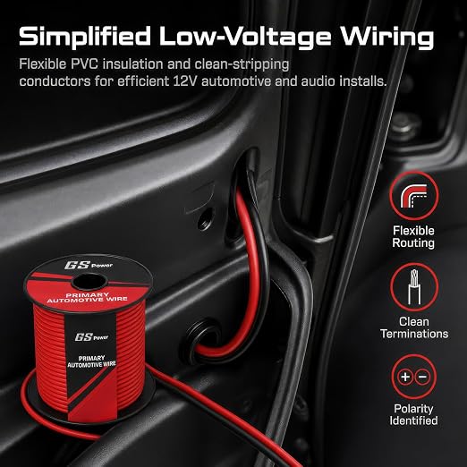 GS Power 200ft CCA 14 Gauge Wire Automotive, 100ft Spool, 2 Colors, 14 AWG 12v, Speaker Electrical Wire Low Voltage Primary for Car Stereo Audio Trailer Harness Hookup Wiring DIY