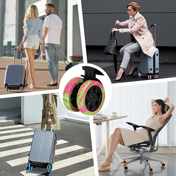 Luggage Wheel Covers, 8 PCS Silicone Protector Covers for 2-2.6 inches 8-Spinner Wheels, Wear-Resistant, Anti-Noise, Pink
