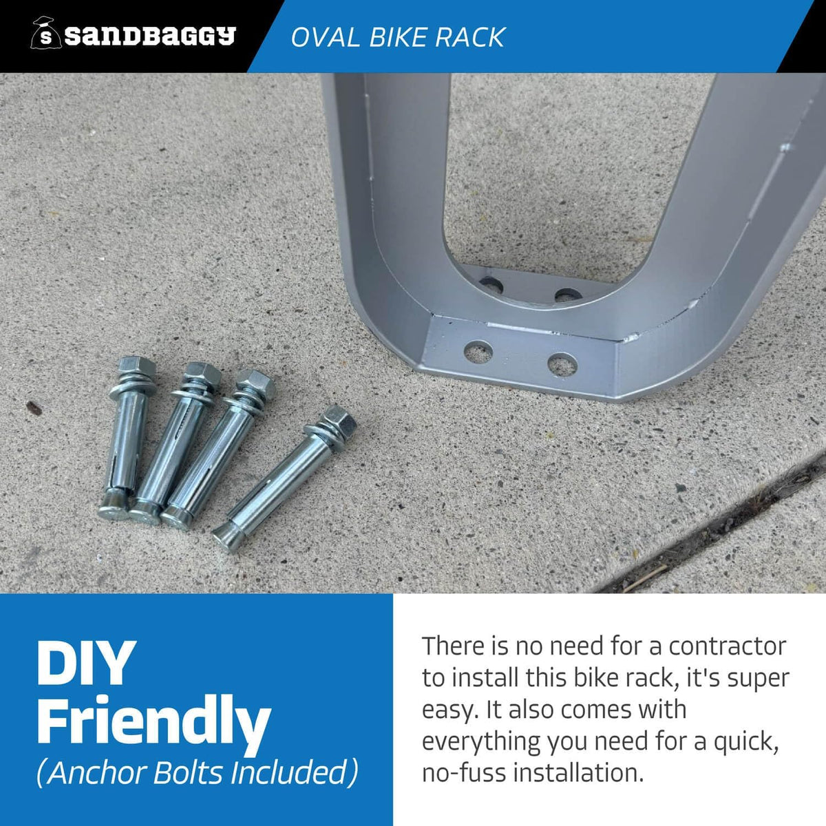 Sandbaggy Modern Commercial Bike Rack | 6.5” x 3” x 35” Oval Design | In-Ground | Anchor Bolts Included (Green, 1)
