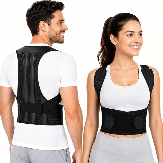 Posture Corrector for Women and Men Full Back Support Brace Adjustable Breathable Full Back Shoulder Straightener for Scoliosis， Hunchback, Lower Back Pain Relief Upright Posture Corrector Belt for Under Clothes (Black, Large)