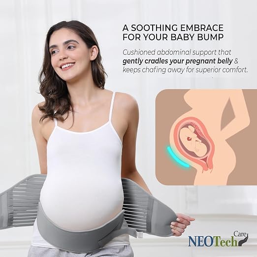 NeoTech Care Pregnancy Belly Band, Maternity Belt, for Pregnancy Belly Support, Back/Pelvic Support (Size M, Grey Color)