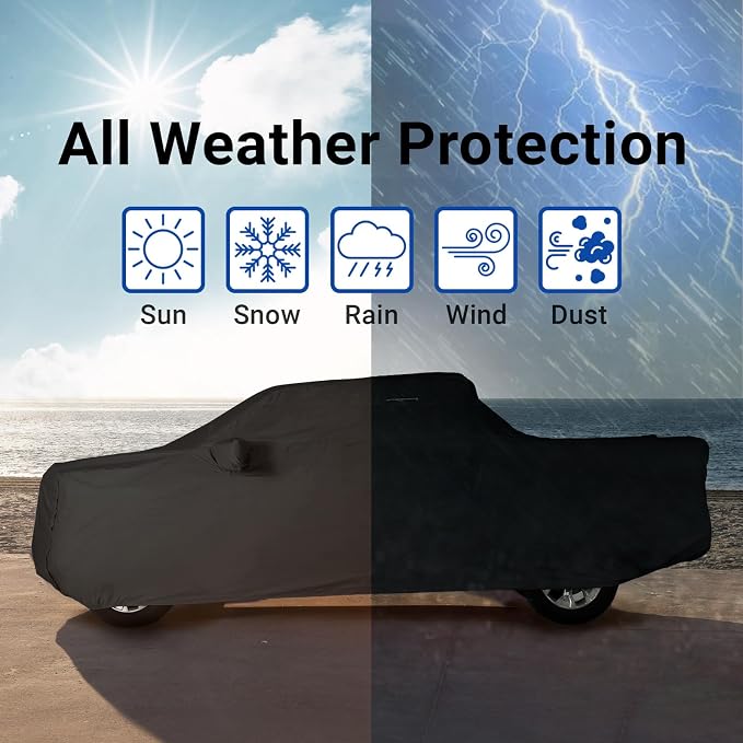 iCarCover Premium Heavy Duty Truck Car Cover - Waterproof All Weather Rain Snow UV Protection, F-150 Lightning, Raptor, Ram 1500 TRX, Tundra, Silverado, Size T71 (See Size Chart), Stripe - Black/Gray