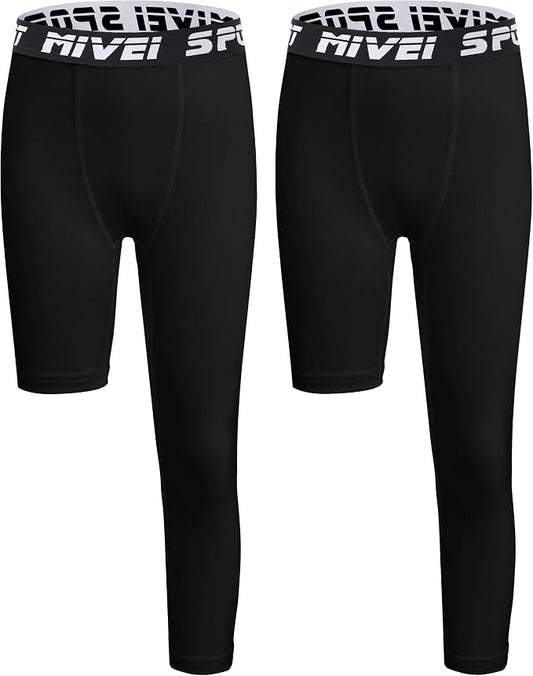 MIVEI One Leg Compression Tights Youth Boys Basketball Leg Sleeve | Kids Compression Pants Girls' Single Leg Tights 3/4 Leggings for Baseball Softball Soccer Running Football, Sports Base Layer