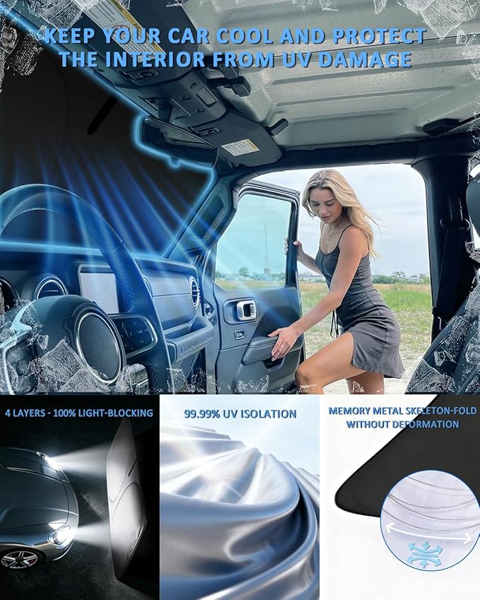 Windshield Sunshade for 2015-2020 Mercedes Benz GLA 180 200 220 250 | 4 Layers Car Windshield Accessories Upgrade Blocks UV Rays Custom Fit Benz GLA Car Window Shades Keep Cool Foldable