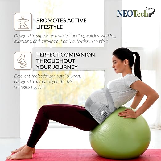 NeoTech Care Pregnancy Belly Band, Maternity Belt, for Pregnancy Belly Support, Back/Pelvic Support (Size M, Grey Color)