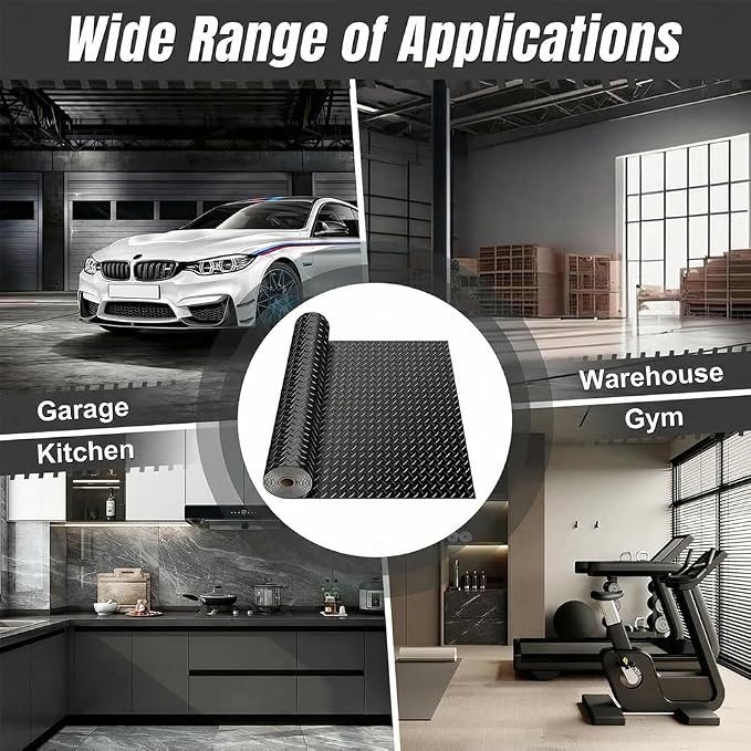 Garage Floor Mat, PVC Flooring Mat Thickened Garage Mats, Heavy Duty Parking Mat Waterproof Nonslip Floor Cover Protector for Car, Trailer, SUV, Basement, Gym (Black) (6 Feet x 47 Feet)