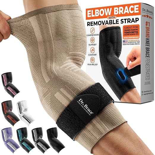 DR. BRACE® Elite Elbow Brace Support with Removable Strap for Women & Men | Pain Relief for Tendonitis, Arthritis, Golfer's & Tennis Elbow Treatment, Elbow Sleeve for Workouts Weightlifting