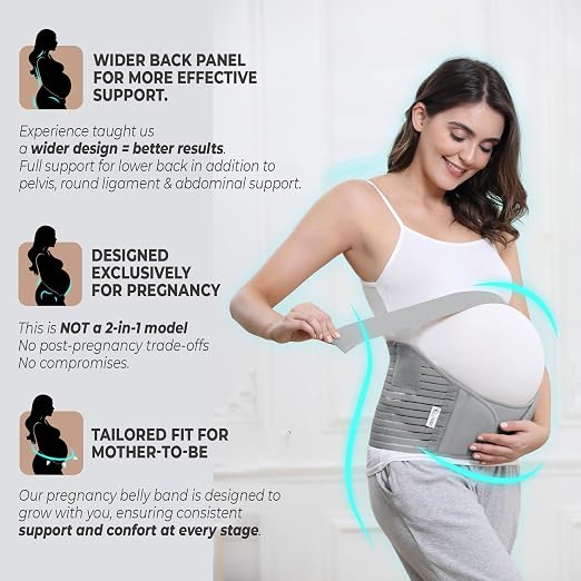 NeoTech Care Pregnancy Belly Band, Maternity Belt, for Pregnancy Belly Support, Back/Pelvic Support (Size M, Grey Color)
