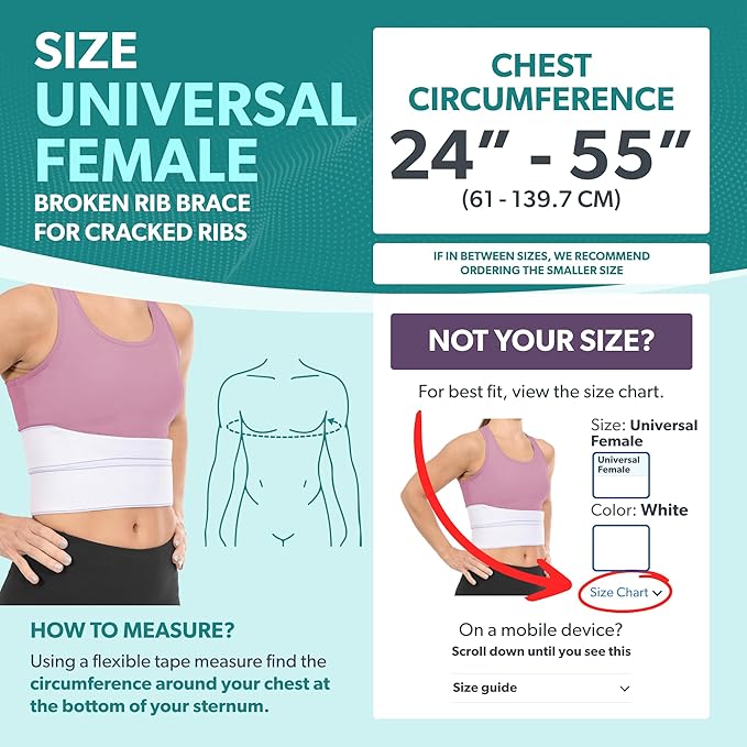 BraceAbility Broken Rib Brace for Women and Men - Rib Protector Compression Wrap, Chest Support Belt for Bruised, Fractured, Dislocated Ribs, Costochondritis Relief, Sternum Brace (Female - White)