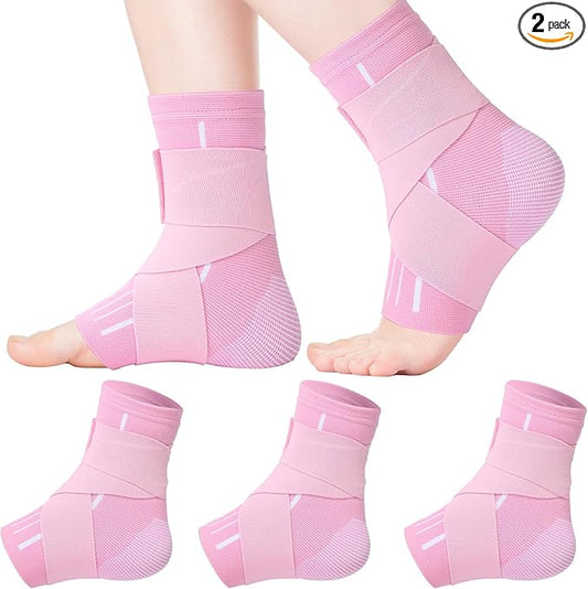 Tarpop 1 Pair Ankle Brace for Kids Compression Ankle Sleeves Adjustable Foot Support Brace Elastic Guard for Children Boys Girls Sports Running Jogging Dance Fitness Gymnastics(Light Pink,Small)