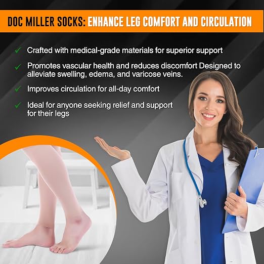 Doc Miller Calf Compression Sleeves 30-40 mmHg for Men & Women, 1 Pair | Knee High, Medical Grade, Footless Compression Socks, Shin Splints, Leg Swelling, Varicose Veins, Wide Calf, Nurses, Recovery